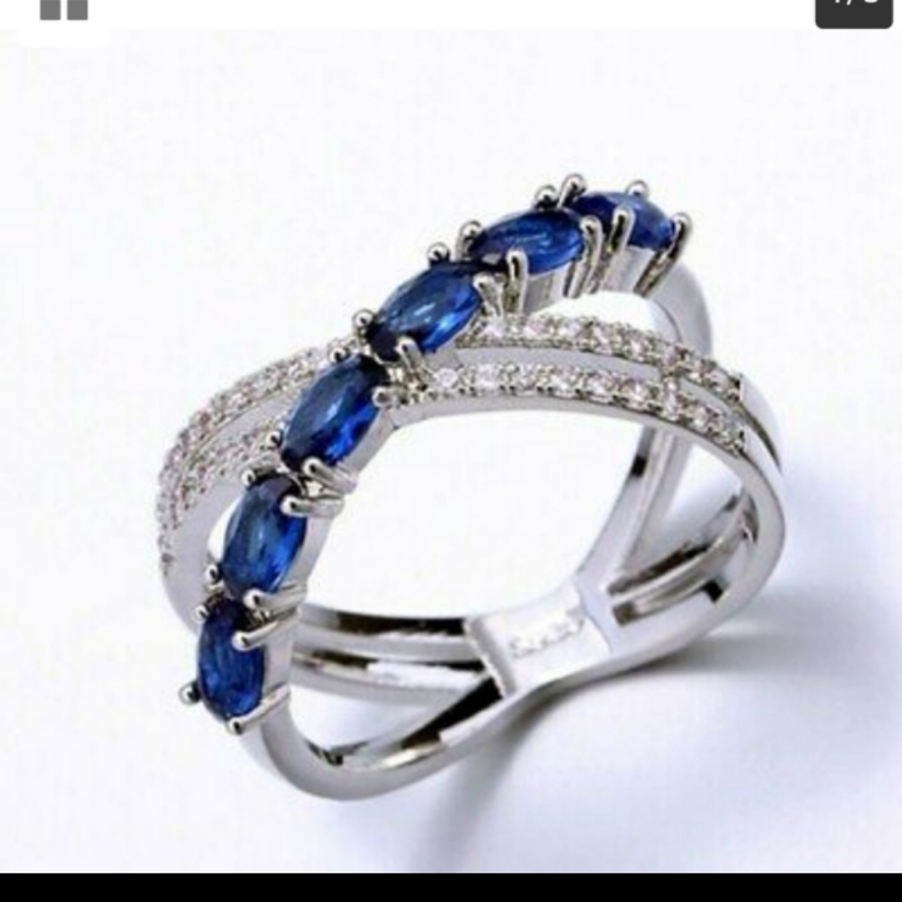 925 Silver Stamped Oval Cut Blue Sapphire Ring 8